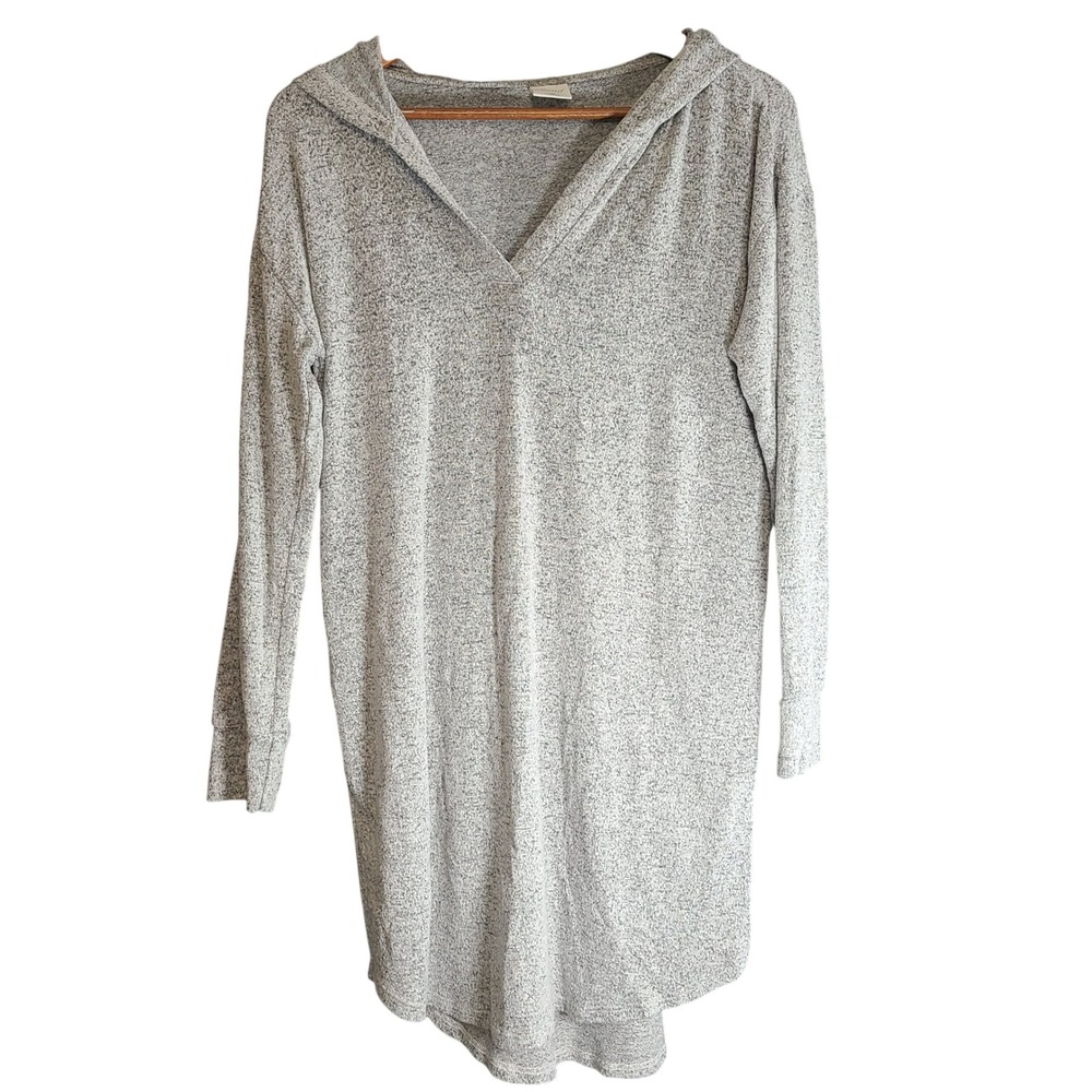 Soma Gray Heathered Soft Knit V-Neck Hooded Lounge Tunic Dress Medium